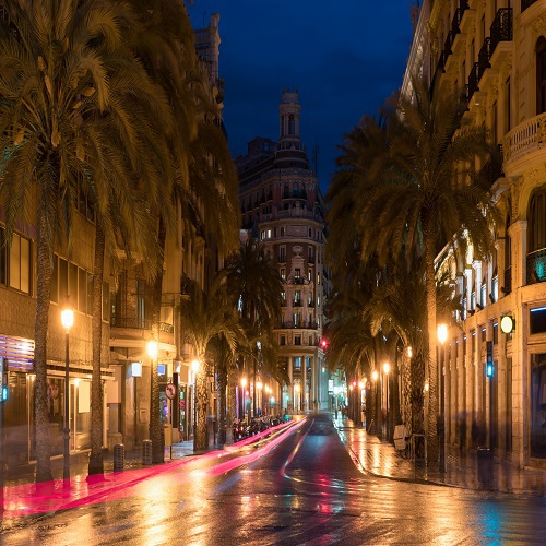 Downtown street view at night