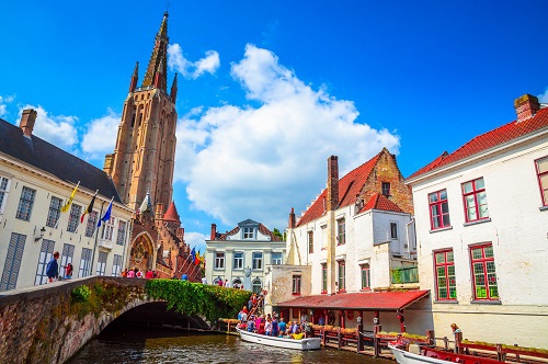 Church Of Our Lady and traditional narrow streets in Bruges